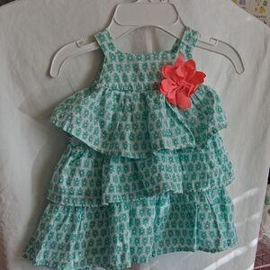 Carter's Green Floral Tiered Top with Pink Flower